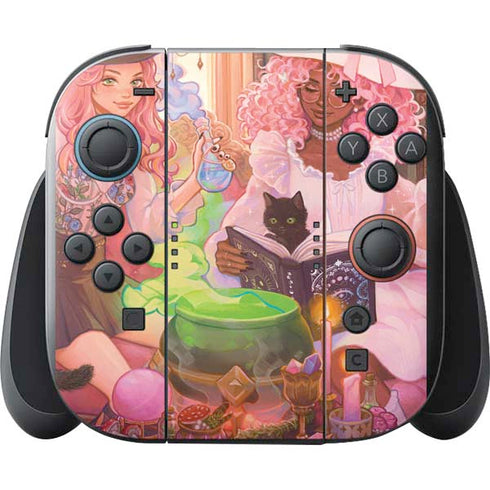 Pink Anime Witch Girls in Library with Cats by Ivy Dolamore Nintendo Switch 2 (2025) with Joy-Con Skin
